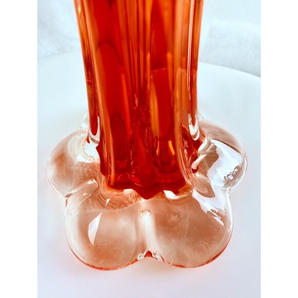 VTG Art Glass Bud Vase Elephant Foot Blood Orange 11.5" Murano Style Hot MCM - Picture 2 of 8